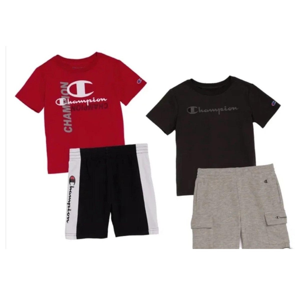 NWT Champion Kids 4 Piece Active Set Tshirts Shorts Size 4T Red Black Gray - Picture 2 of 8